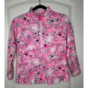 Lilly Pulitzer Girls 1/2 Zip Popover Long Sleeve‎ Ruffle Shirt Extra Large 12-14